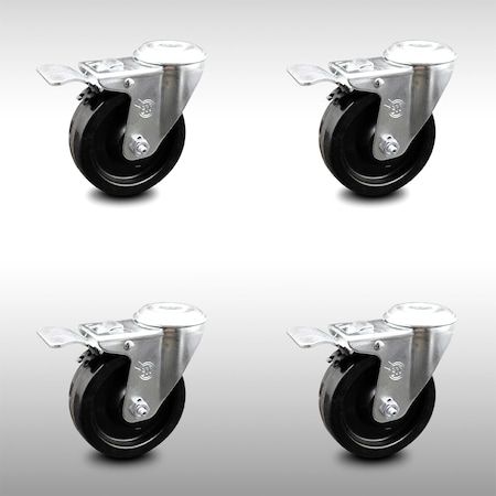 Service Caster 4 Inch SS Phenolic Wheel Swivel Bolt Hole Caster Set with Total Lock Brake SCC SCC-SSBHTTL20S414-PHS-4